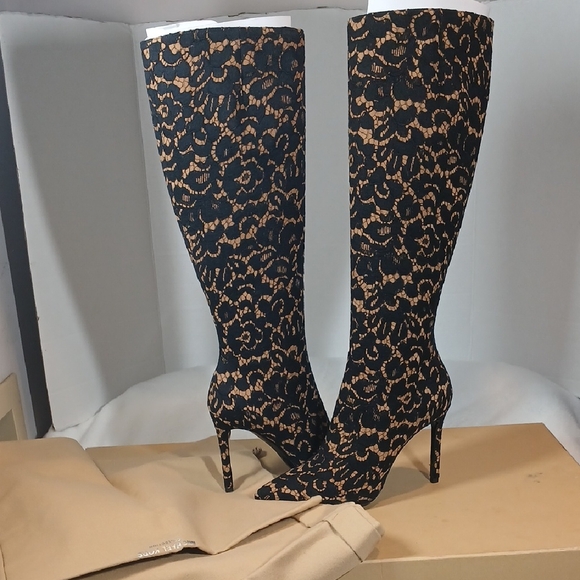 Michael Kors Shoes - Michael Kors Collective Versey Floral Lace Black/Tan  Heeled Boots Sz 6.5